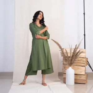 Akiso Green V Neck Single Pleat Kurta