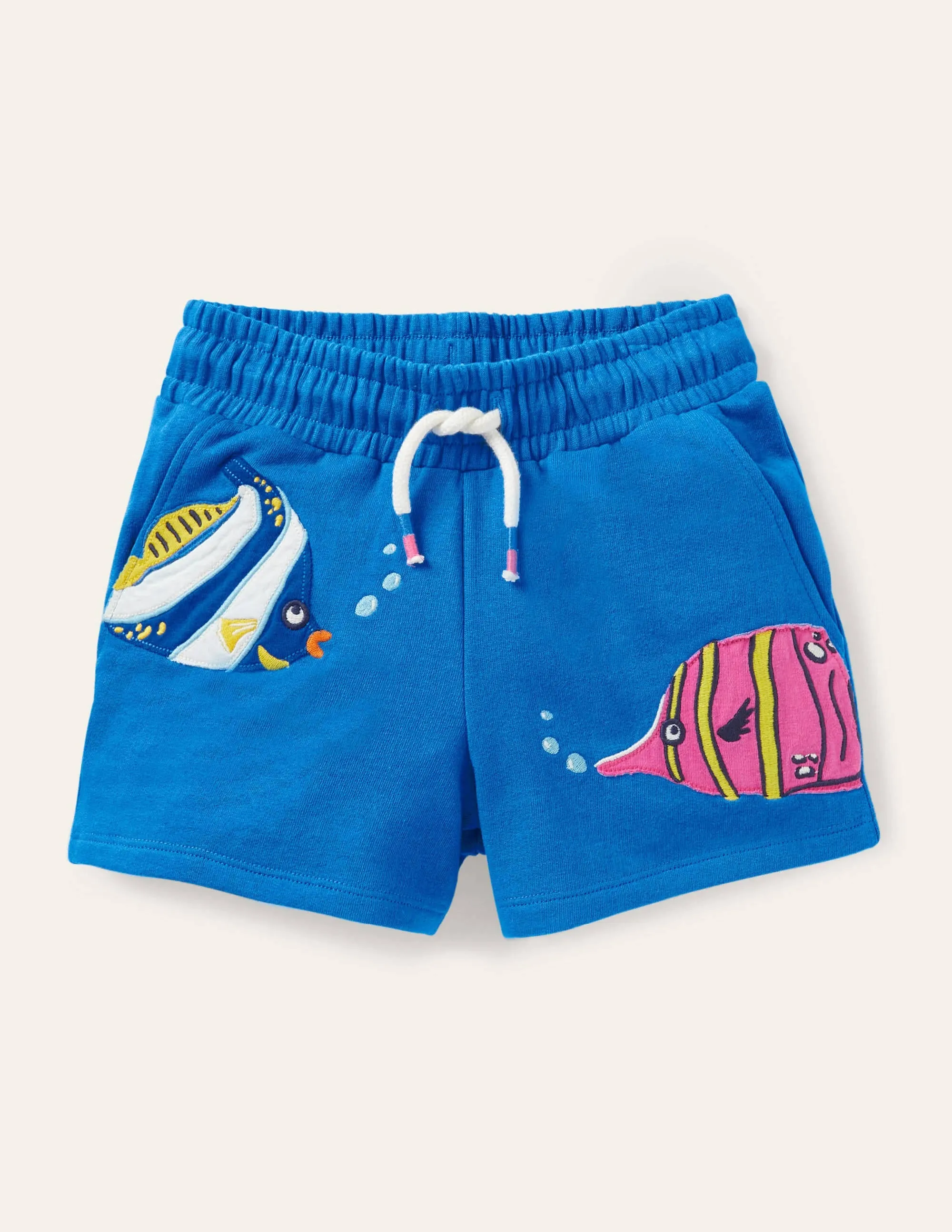 Appliqué Jersey Shorts-Moroccan Blue Fish