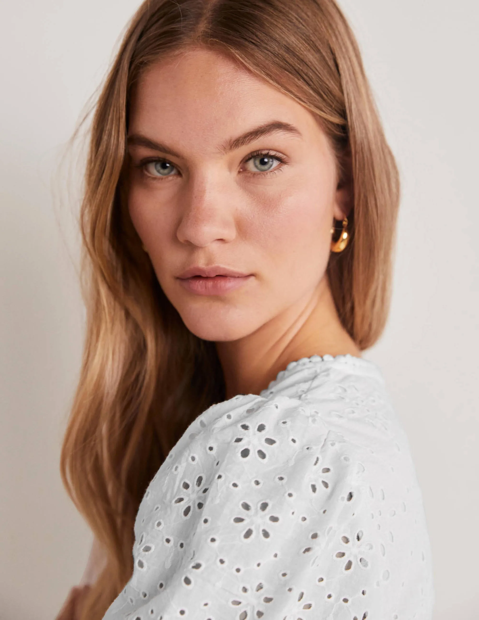 Back Detail Broderie Dress-White