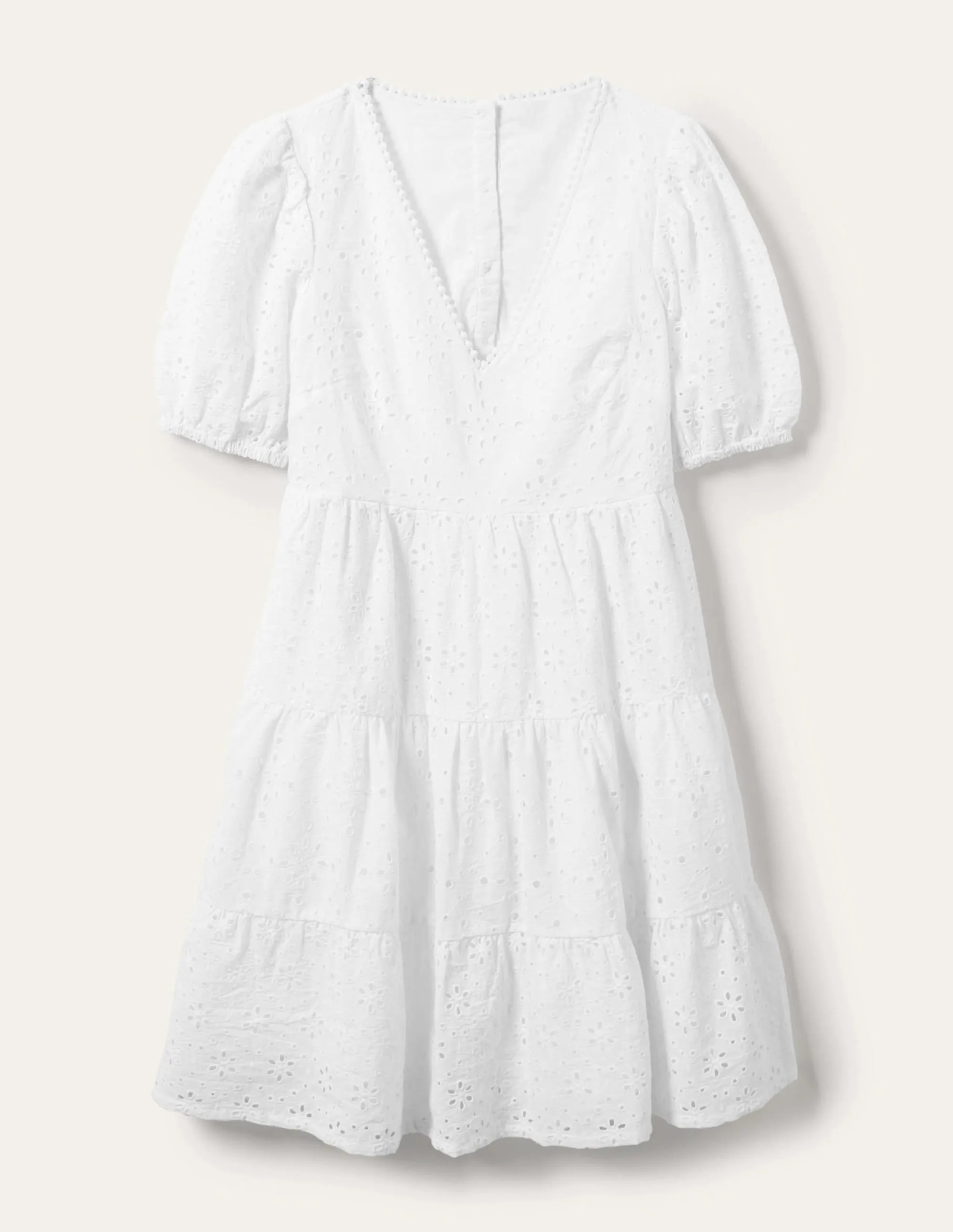 Back Detail Broderie Dress-White