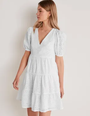 Back Detail Broderie Dress-White