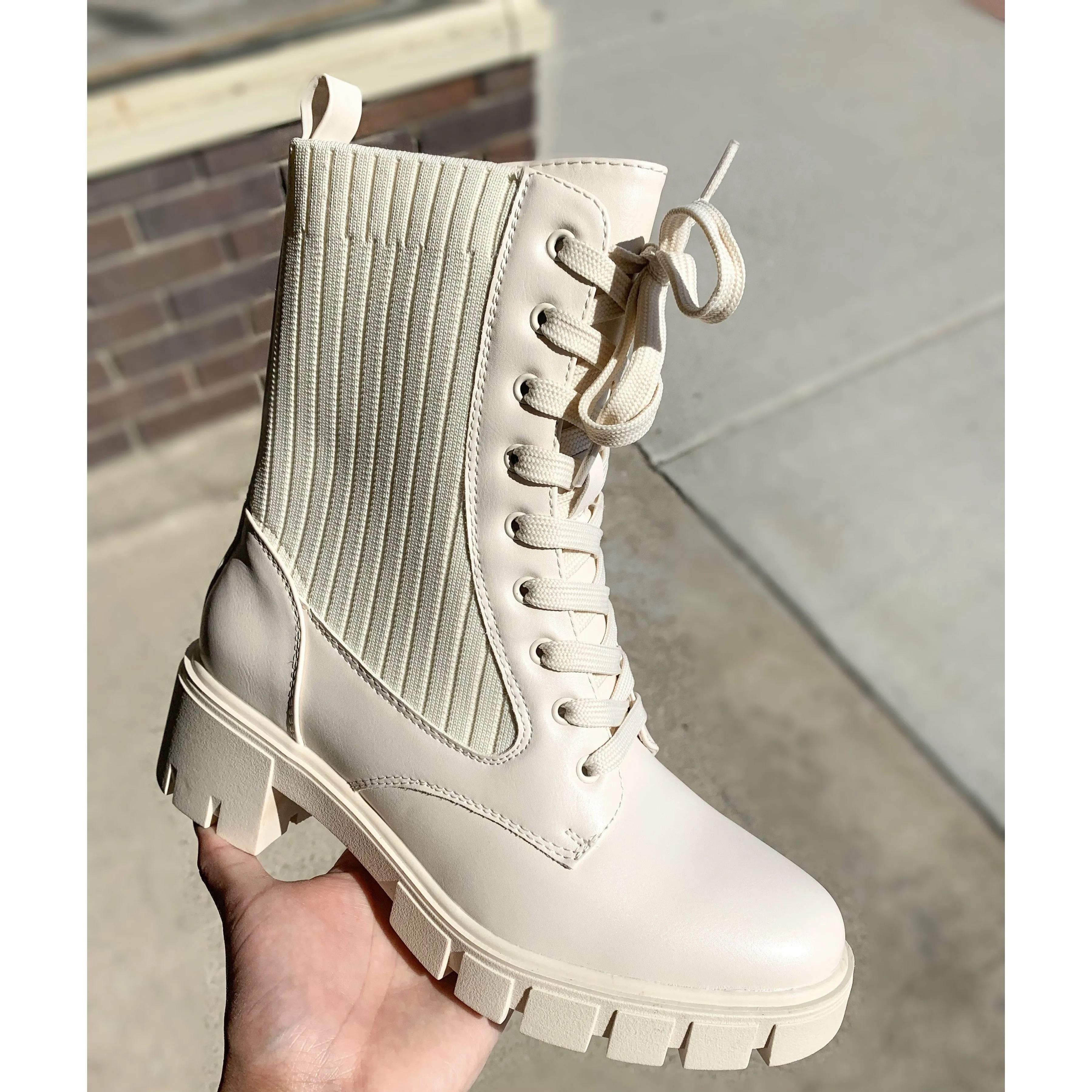 Brit Bone Colored Lace Up Bootie
