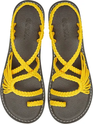 Capana Woven Women's Flat Sandals - Strappy Braided Sandals, Beach Sandals for Women Dressy Summer, Rope Bohemian Sandals, Spring Casual Womens Shoes, Comfy Boho Flats for Teen Girls  Commune