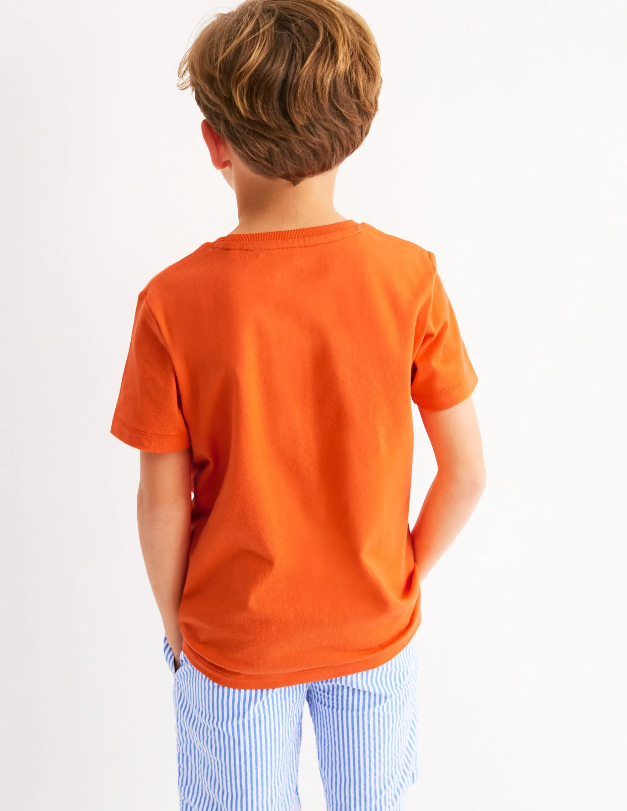 Chain Stitch T-Shirt-Hot Coral tiger