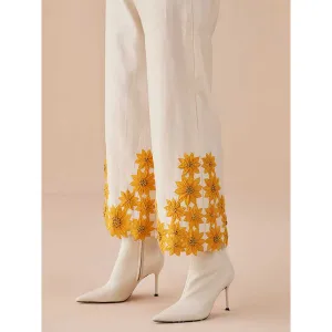 CHANDRIMA Ivory Sunflower Pants