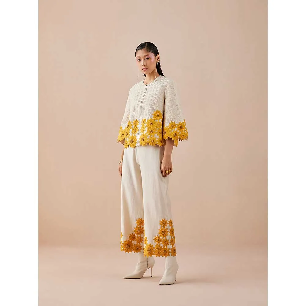 CHANDRIMA Ivory Sunflower Pants
