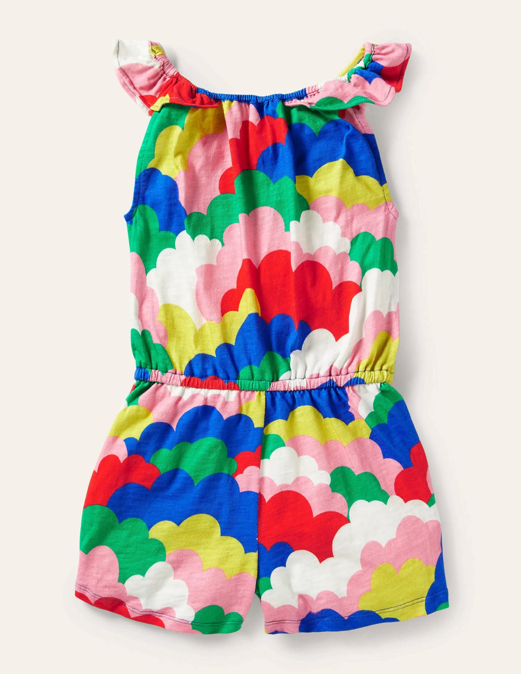 Charlie Pom Jersey Playsuit-Multi Geo Clouds