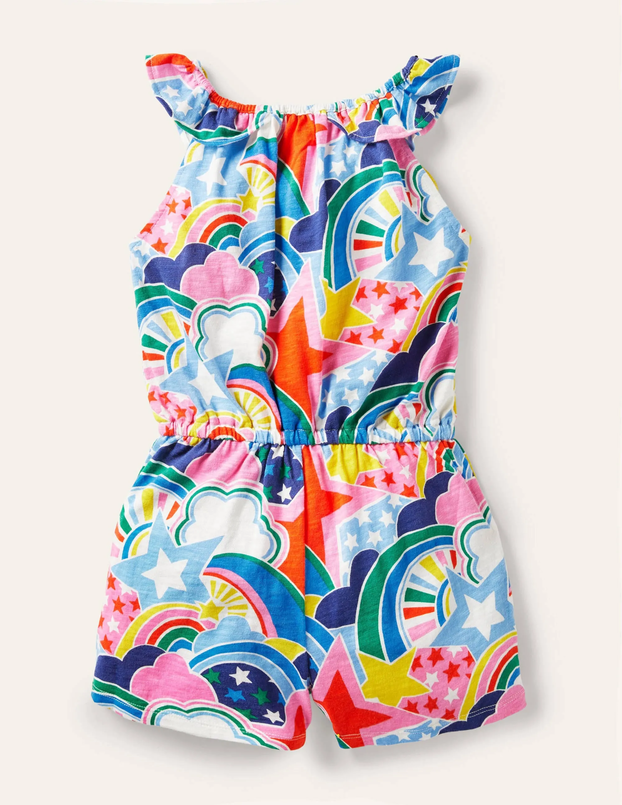 Charlie Pom Jersey Playsuit-Multi Star Rainbow