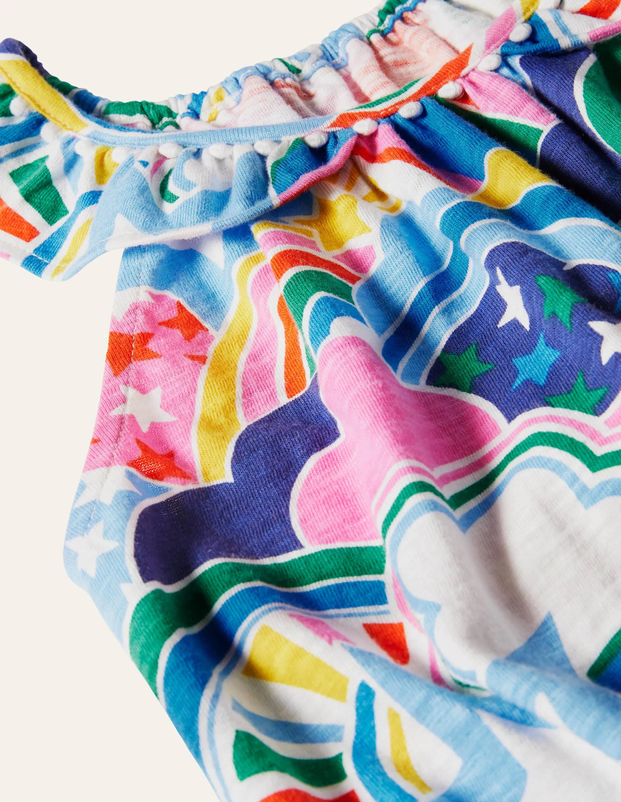 Charlie Pom Jersey Playsuit-Multi Star Rainbow