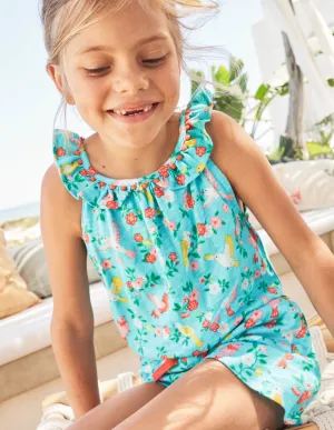 Charlie Pom Jersey Playsuit-Turquoise Tropical Garden