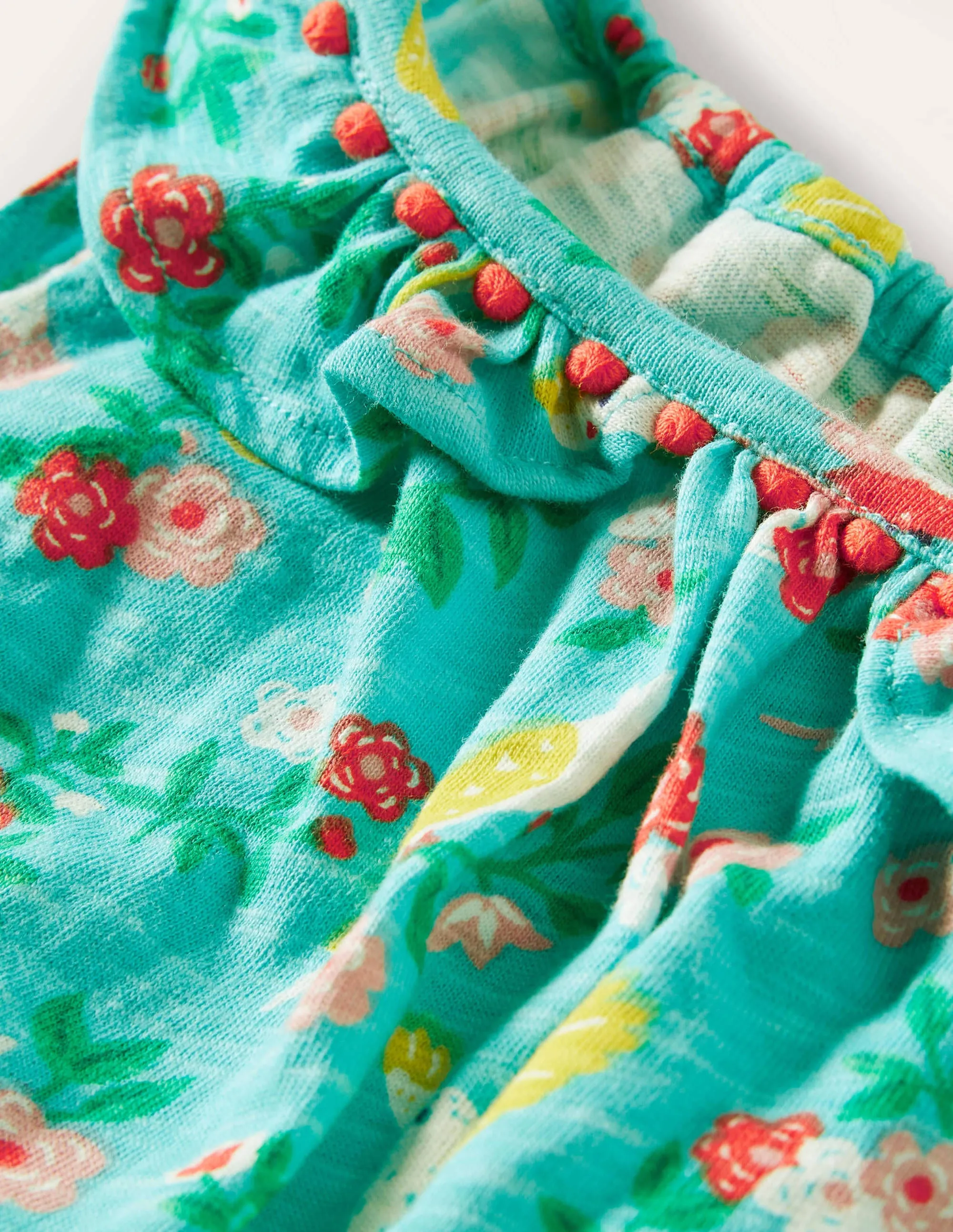 Charlie Pom Jersey Playsuit-Turquoise Tropical Garden
