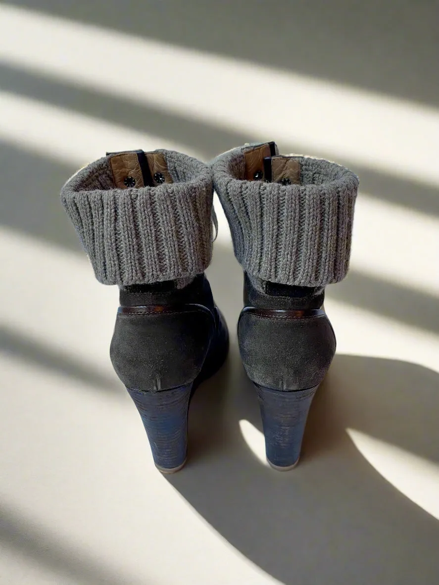 CHLOE Lace-up Wedge Boots Size 39.5