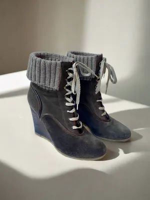 CHLOE Lace-up Wedge Boots Size 39.5