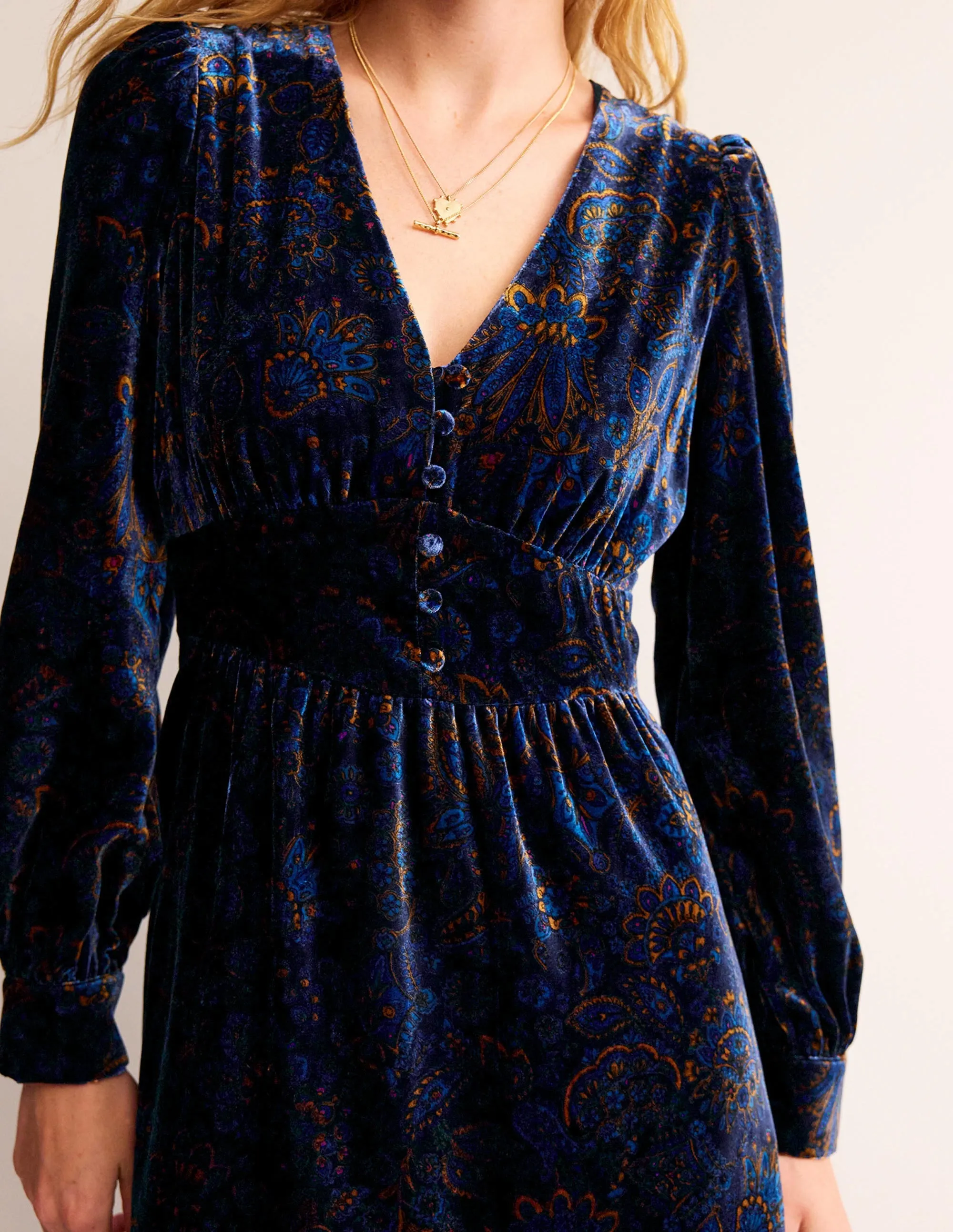 Elise Velvet Midi Dress-French Navy, Azalea Bloom