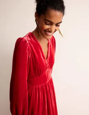 Elise Velvet Midi Dress-Red