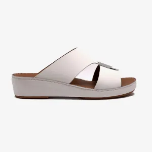 FARADA MATTE LEATHER SLIM ICONIC DOUBLE F TRIM ARABIC SANDAL WHITE