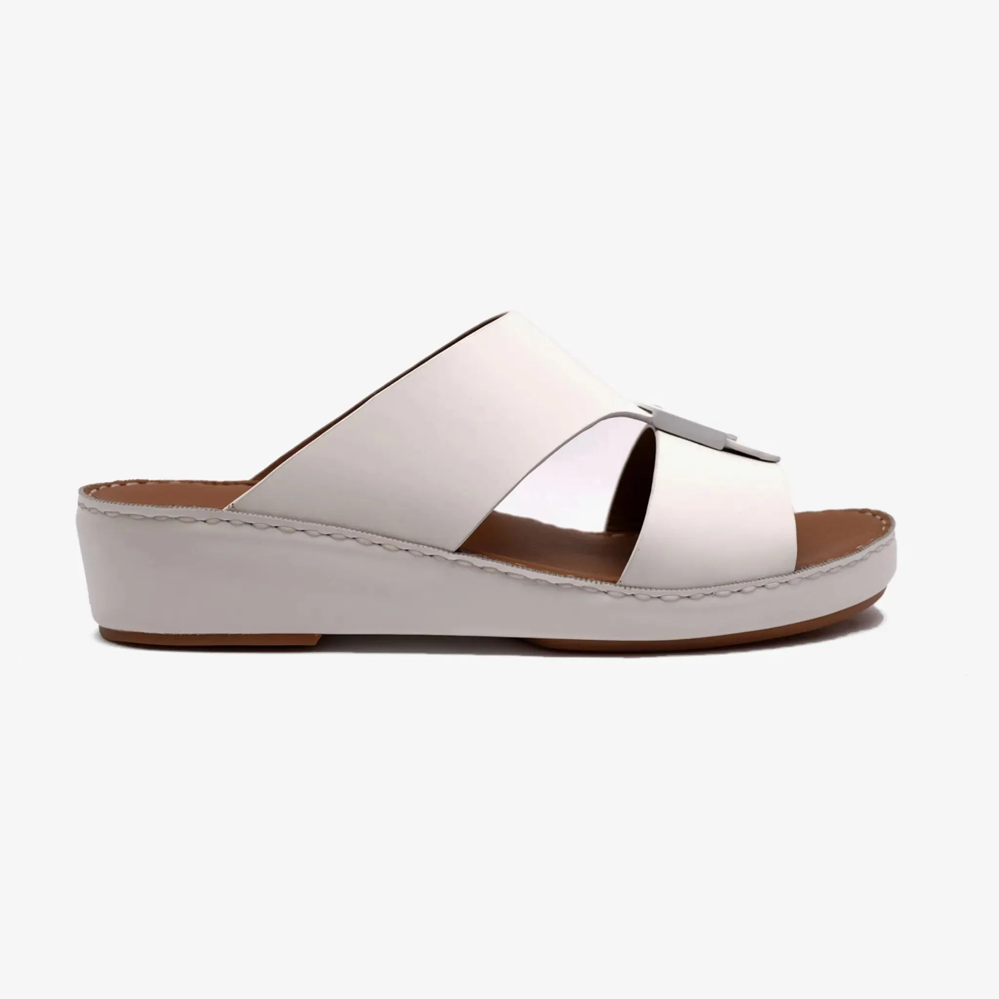 FARADA MATTE LEATHER SLIM ICONIC DOUBLE F TRIM ARABIC SANDAL WHITE