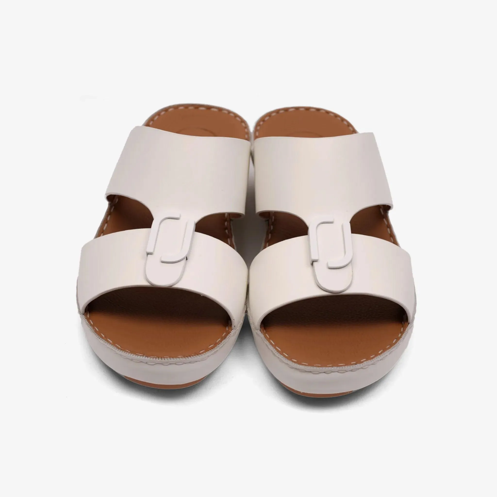 FARADA MATTE LEATHER SLIM ICONIC DOUBLE F TRIM ARABIC SANDAL WHITE