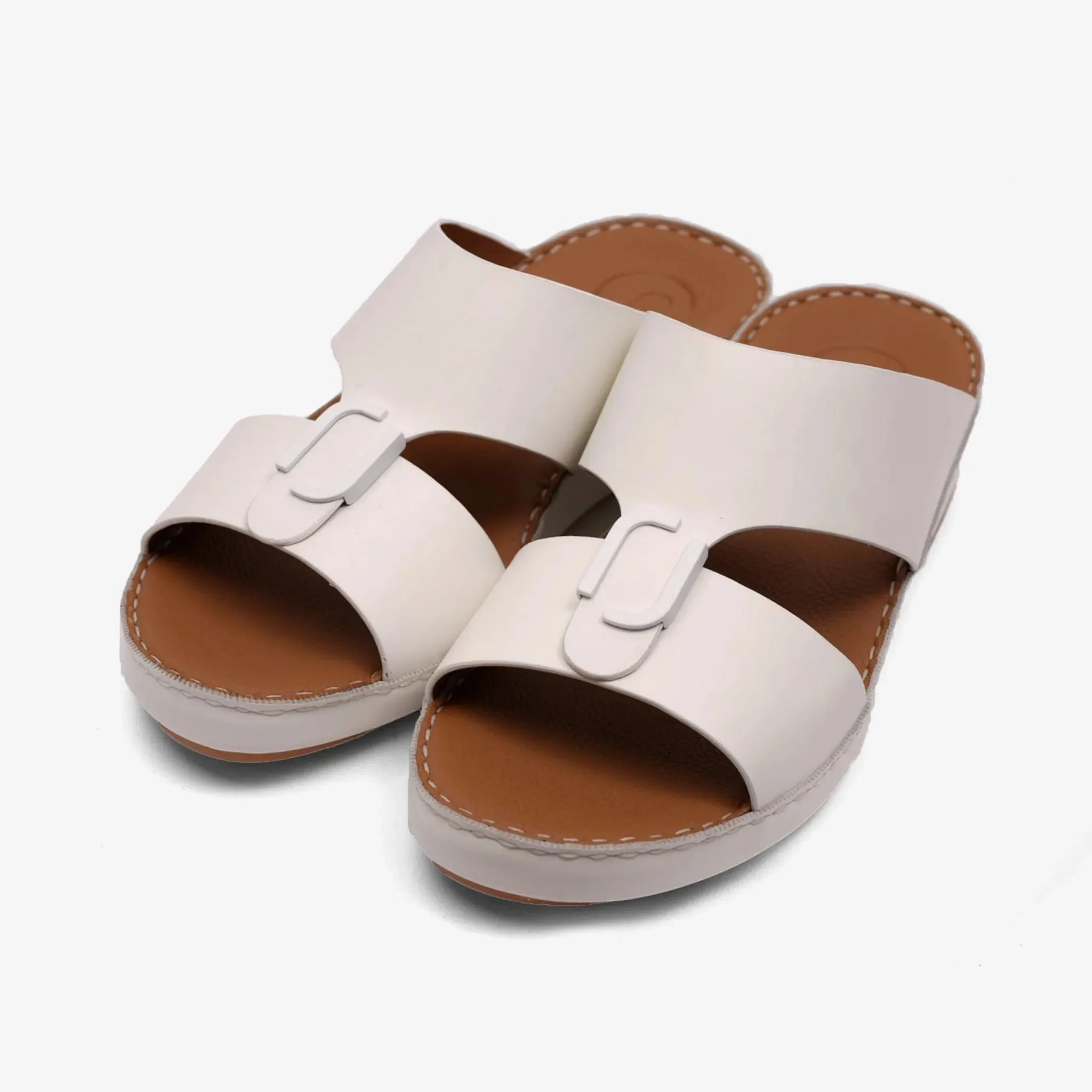FARADA MATTE LEATHER SLIM ICONIC DOUBLE F TRIM ARABIC SANDAL WHITE