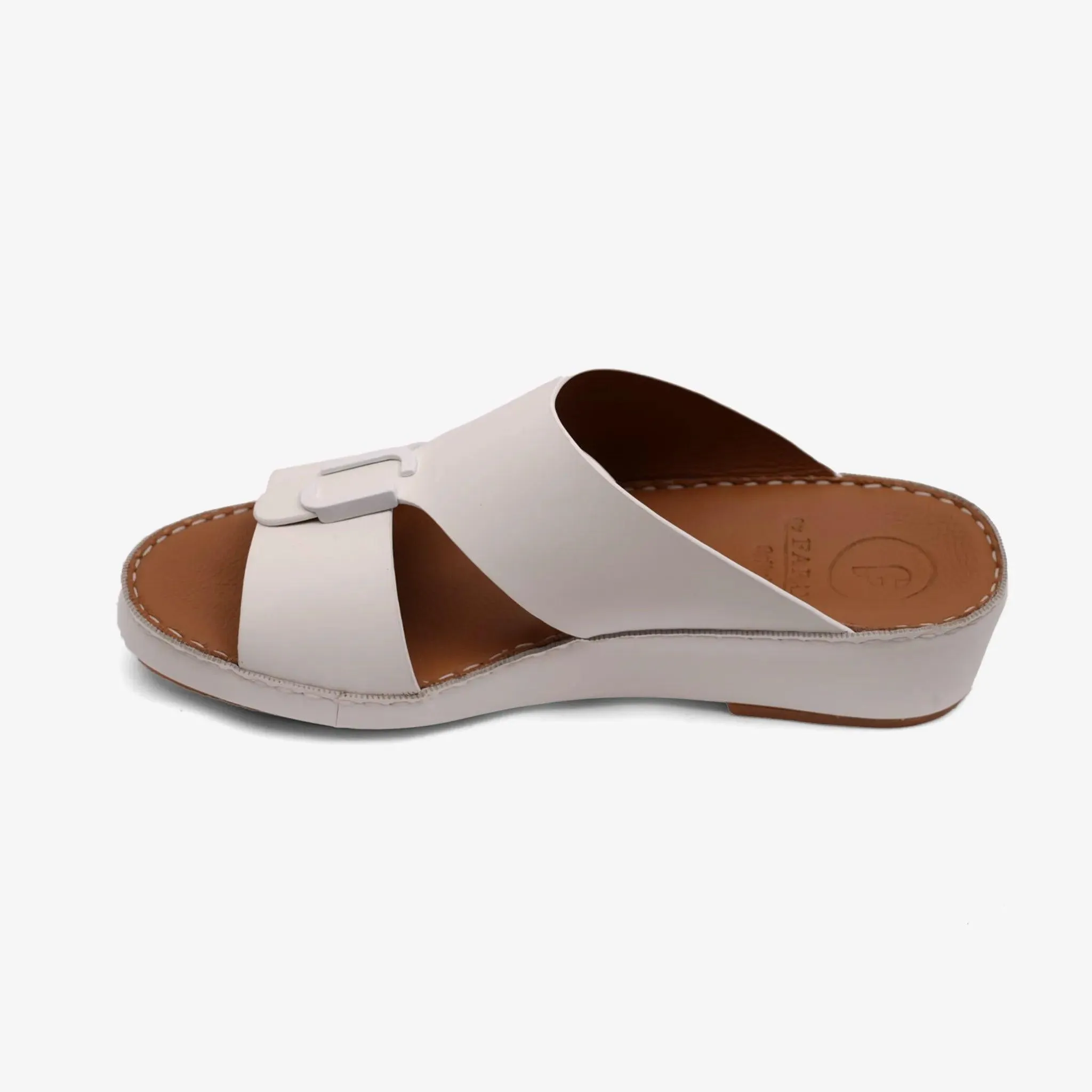 FARADA MATTE LEATHER SLIM ICONIC DOUBLE F TRIM ARABIC SANDAL WHITE