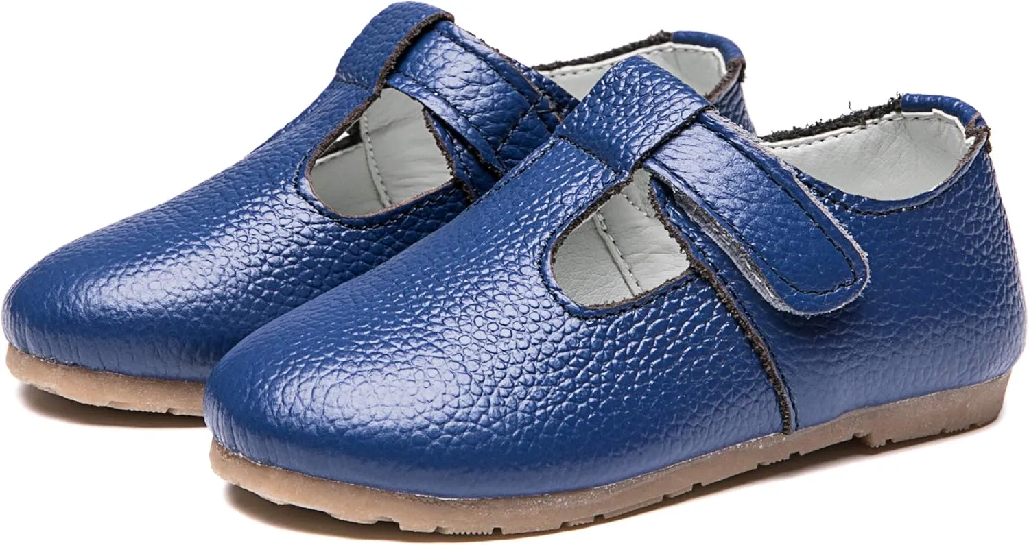 Girls Genuine Leather Mary Jane Flats T-Strap Oxfords School Uniform Dress Shoes (Toddler/Little Kid)