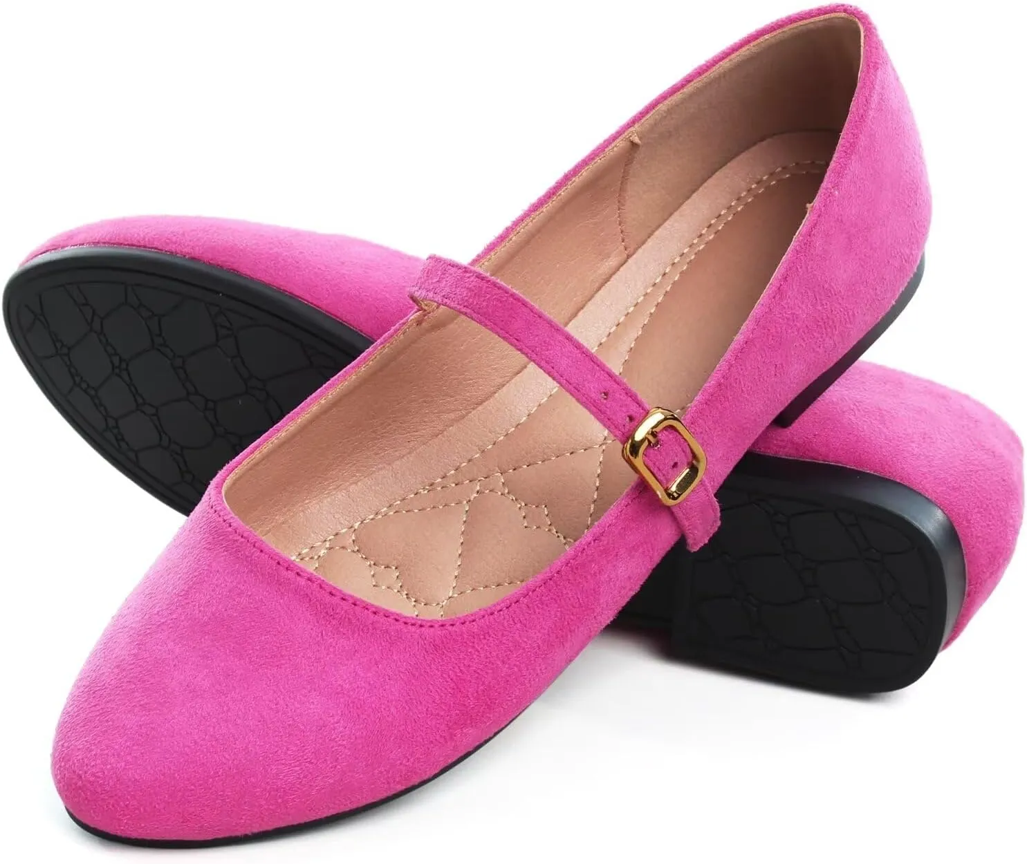 HuangTaiJi Qing Women's Fashion Mary Janes Shoes Ankle Buckle Round Toe Flats Shoes Comfort Walking Dressy Ballerina Flats
