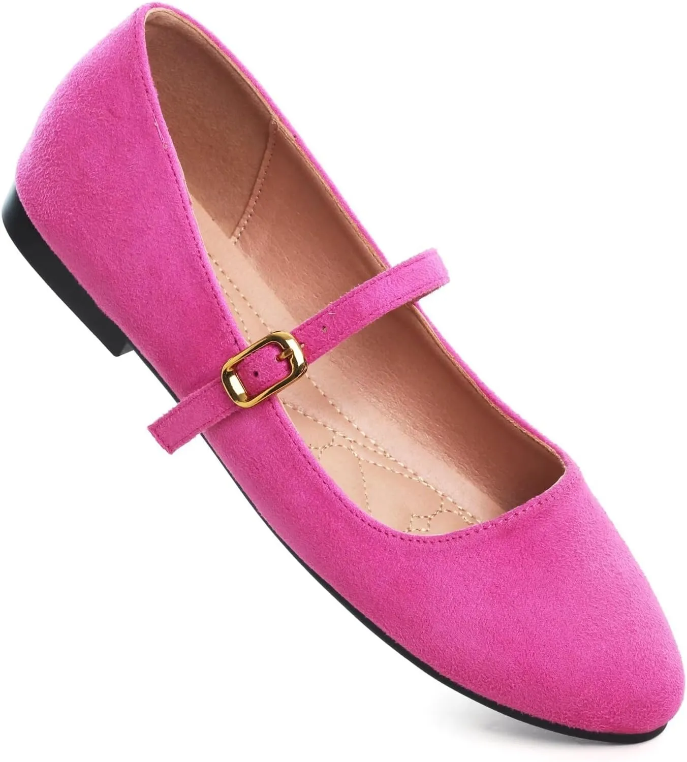 HuangTaiJi Qing Women's Fashion Mary Janes Shoes Ankle Buckle Round Toe Flats Shoes Comfort Walking Dressy Ballerina Flats