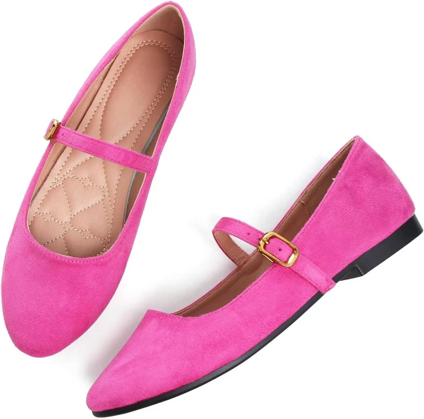 HuangTaiJi Qing Women's Fashion Mary Janes Shoes Ankle Buckle Round Toe Flats Shoes Comfort Walking Dressy Ballerina Flats