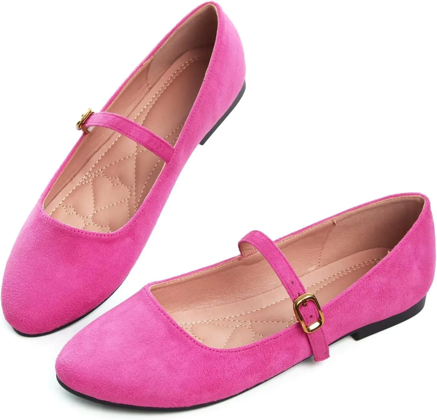 HuangTaiJi Qing Women's Fashion Mary Janes Shoes Ankle Buckle Round Toe Flats Shoes Comfort Walking Dressy Ballerina Flats