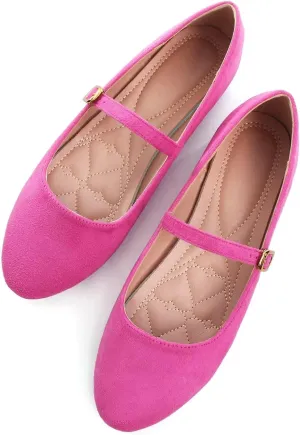 HuangTaiJi Qing Women's Fashion Mary Janes Shoes Ankle Buckle Round Toe Flats Shoes Comfort Walking Dressy Ballerina Flats