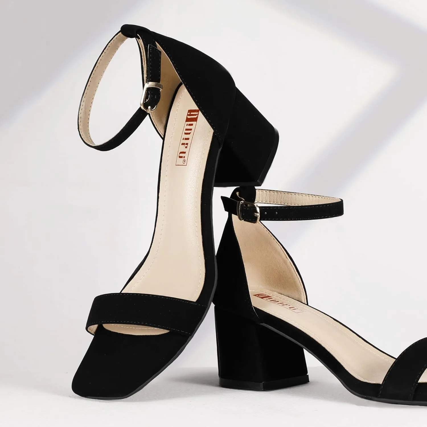 IDIFU IN2 Chunky Block Low Heels Square Open Toe Ankle Strap Short Heeled Sandals Wedding Bride Bridal Ladies Summer Prom Dress Shoes for Women Dressy Comfortable Formal Cute Trendy Small Thick Heels
