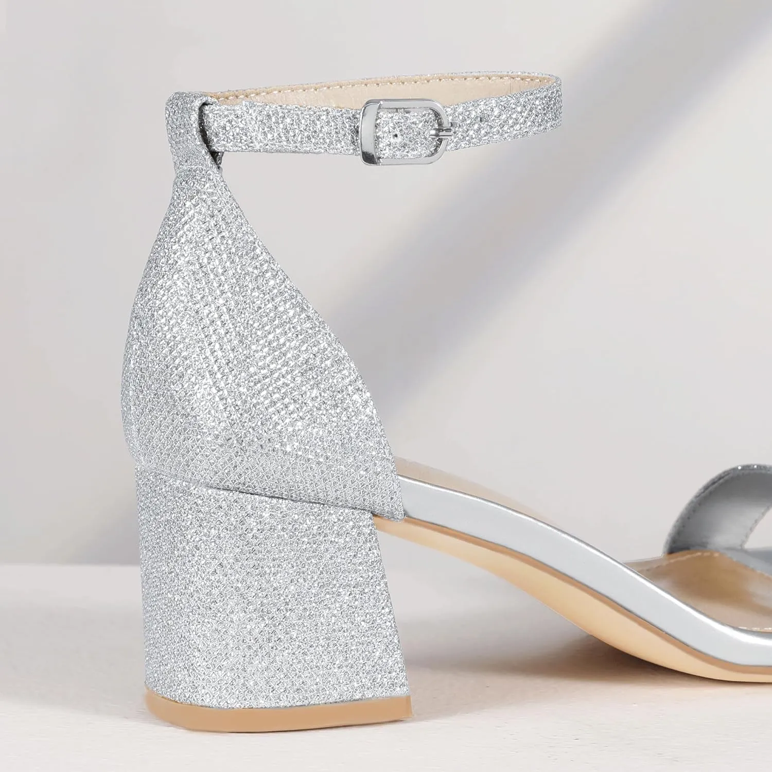 IDIFU IN2 Chunky Block Low Heels Square Open Toe Ankle Strap Short Heeled Sandals Wedding Bride Bridal Ladies Summer Prom Dress Shoes for Women Dressy Comfortable Formal Cute Trendy Small Thick Heels