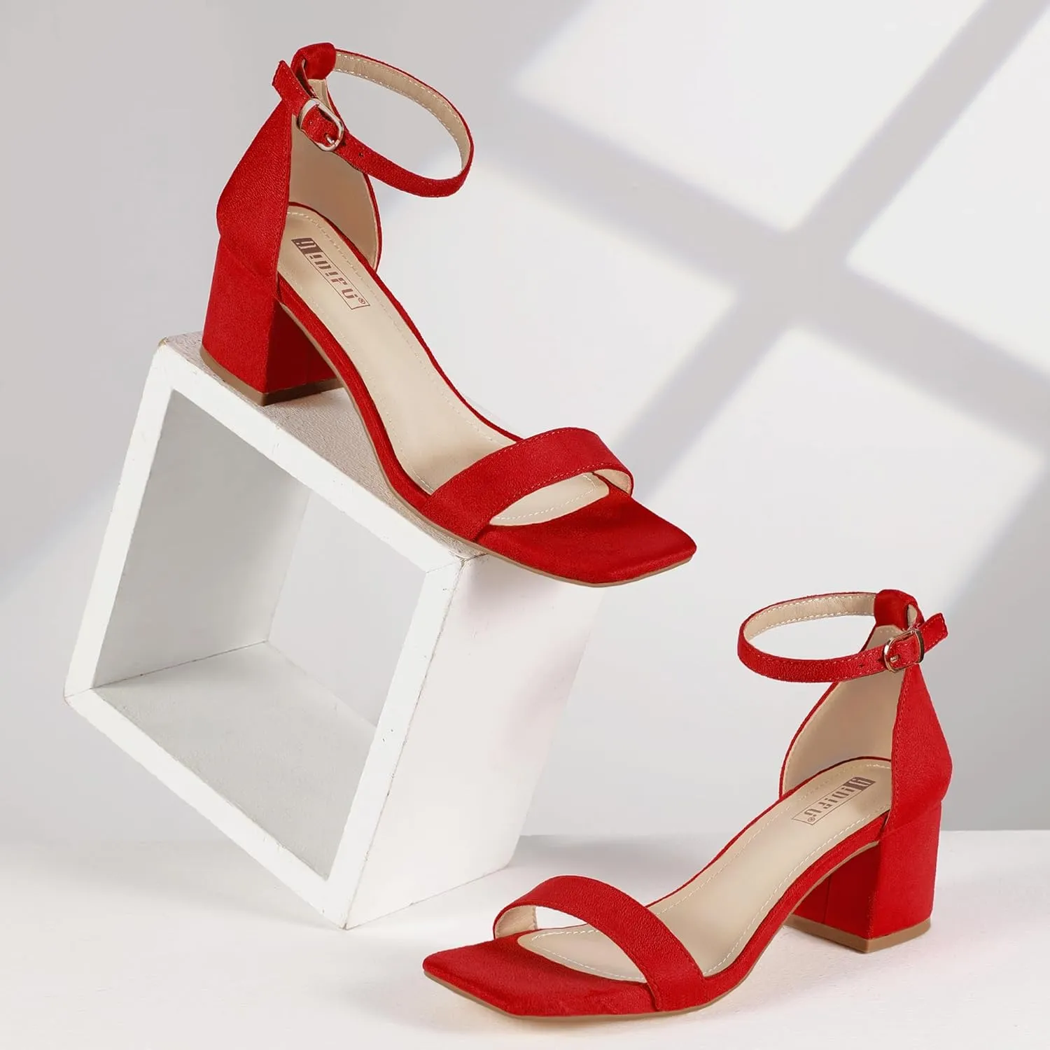 IDIFU IN2 Chunky Block Low Heels Square Open Toe Ankle Strap Short Heeled Sandals Wedding Bride Bridal Ladies Summer Prom Dress Shoes for Women Dressy Comfortable Formal Cute Trendy Small Thick Heels