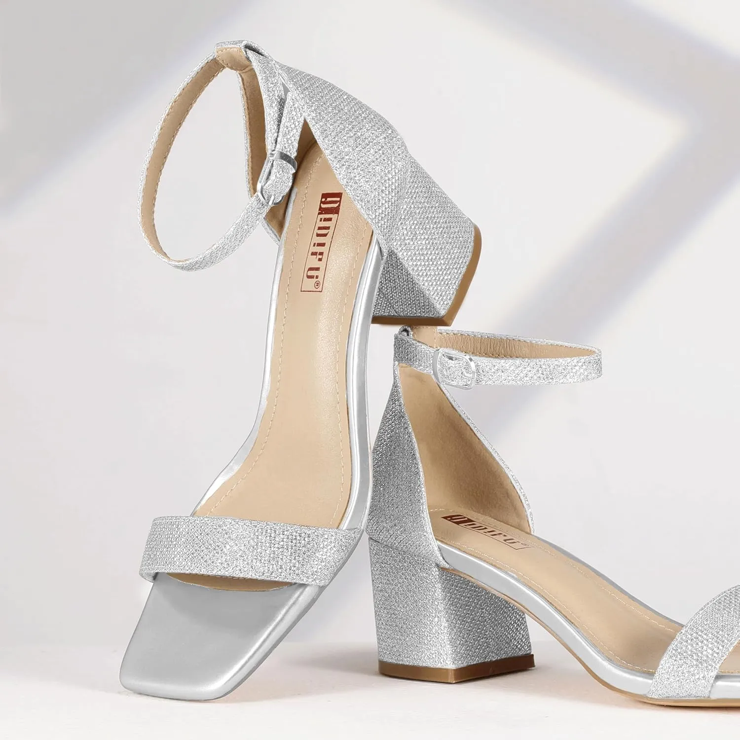 IDIFU IN2 Chunky Block Low Heels Square Open Toe Ankle Strap Short Heeled Sandals Wedding Bride Bridal Ladies Summer Prom Dress Shoes for Women Dressy Comfortable Formal Cute Trendy Small Thick Heels
