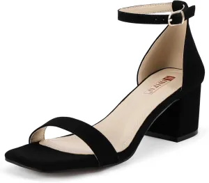 IDIFU IN2 Chunky Block Low Heels Square Open Toe Ankle Strap Short Heeled Sandals Wedding Bride Bridal Ladies Summer Prom Dress Shoes for Women Dressy Comfortable Formal Cute Trendy Small Thick Heels