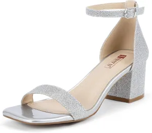 IDIFU IN2 Chunky Block Low Heels Square Open Toe Ankle Strap Short Heeled Sandals Wedding Bride Bridal Ladies Summer Prom Dress Shoes for Women Dressy Comfortable Formal Cute Trendy Small Thick Heels