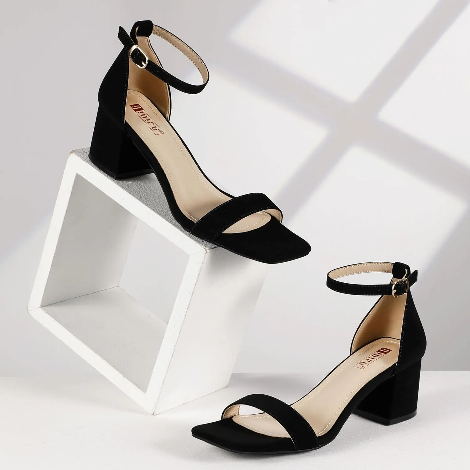 IDIFU IN2 Chunky Block Low Heels Square Open Toe Ankle Strap Short Heeled Sandals Wedding Bride Bridal Ladies Summer Prom Dress Shoes for Women Dressy Comfortable Formal Cute Trendy Small Thick Heels