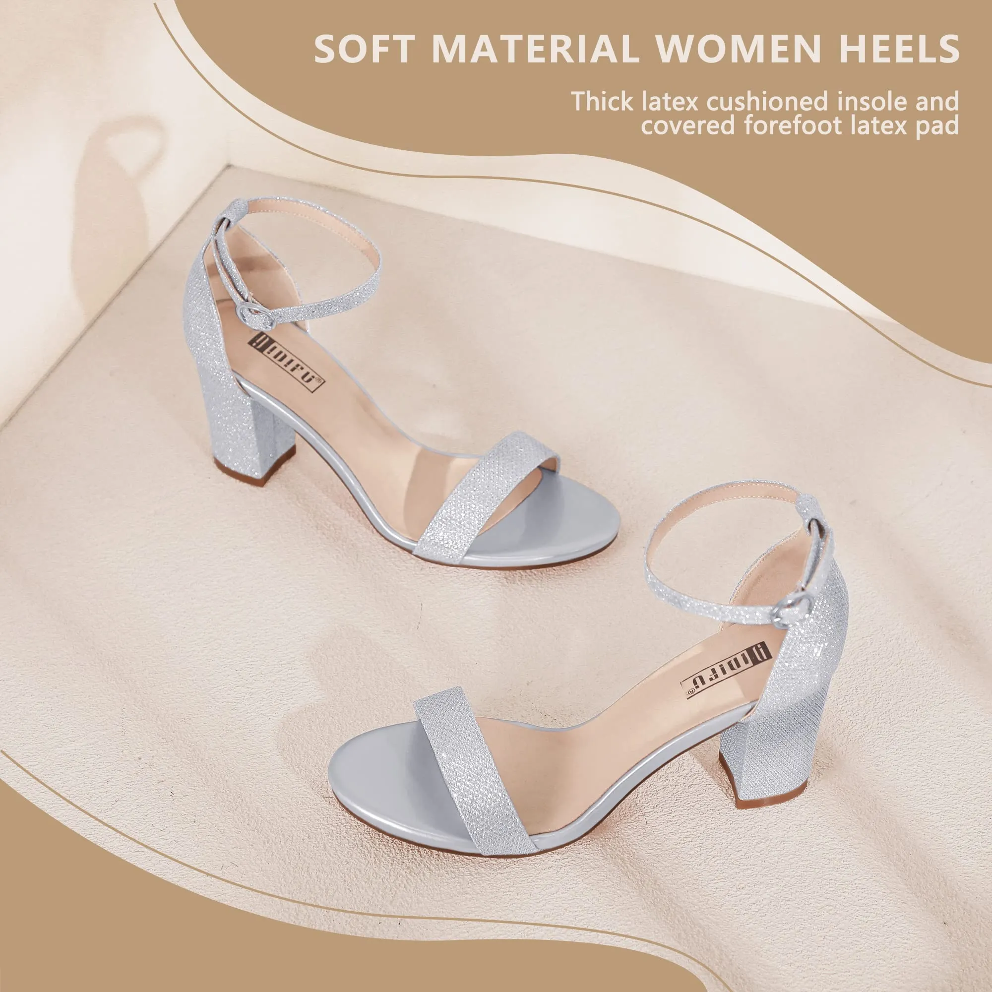 IDIFU Silver Heels for Women Cookie-MI Block Heels 3 Inch Sandals Chunky Open Toe Heel Wedding Homecoming Dress Shoes for Women Brides Ladies (Silver Glitter, 8.5 B(M) US)