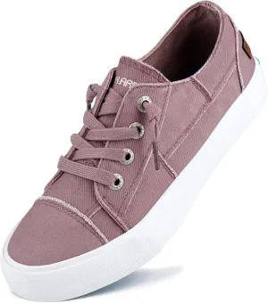 JENN ARDOR Women's Fashion Slip On Sneakers, Classic Low Top Canvas Shoes, No-Tie Adjustable Lace Up Flats, Breathable Comfortable Casual Sneakers, Pink, Size 6.5
