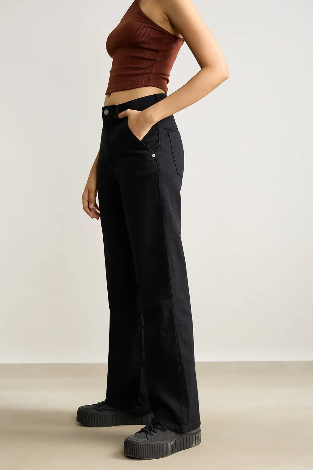 Jet Black Wide Leg Jeans