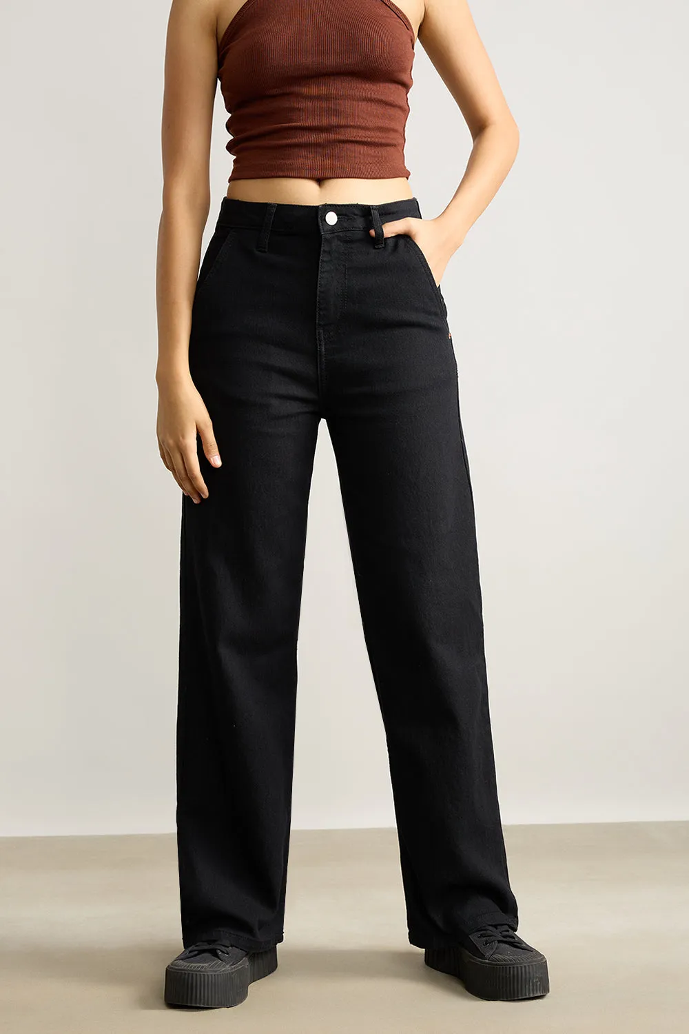 Jet Black Wide Leg Jeans