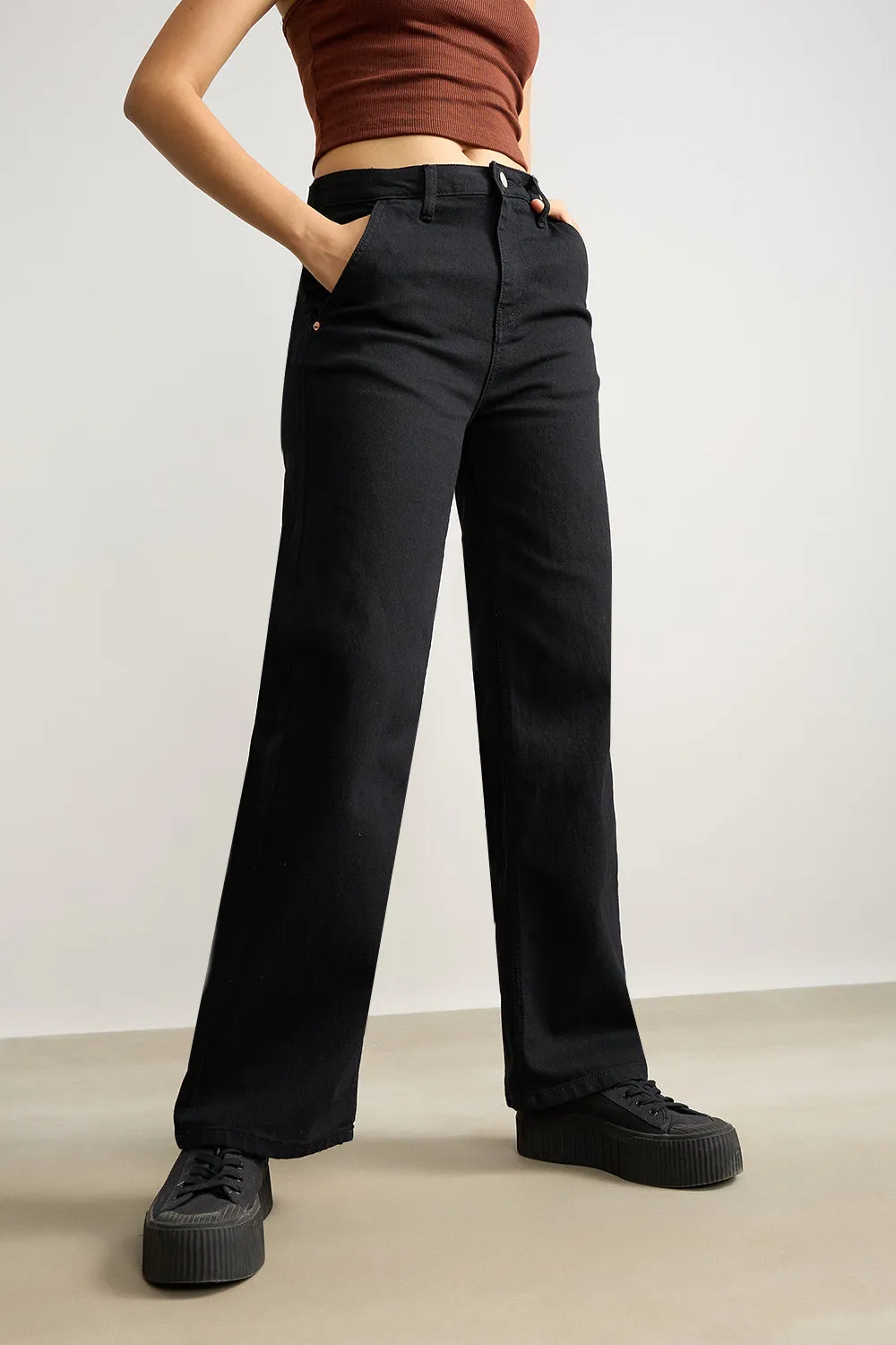 Jet Black Wide Leg Jeans