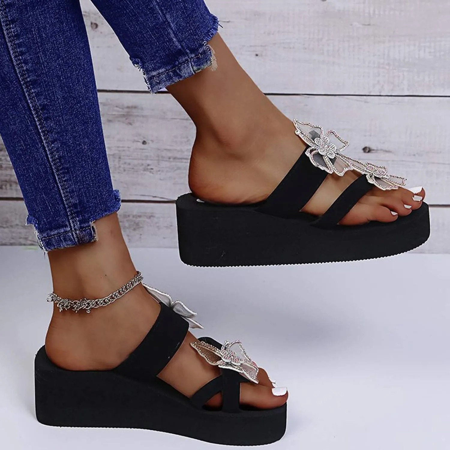 Ladies Slip On Lightweight Color Casual Flops Women's Wedge Fashion Slippers Flip Diamond Women's slipper
