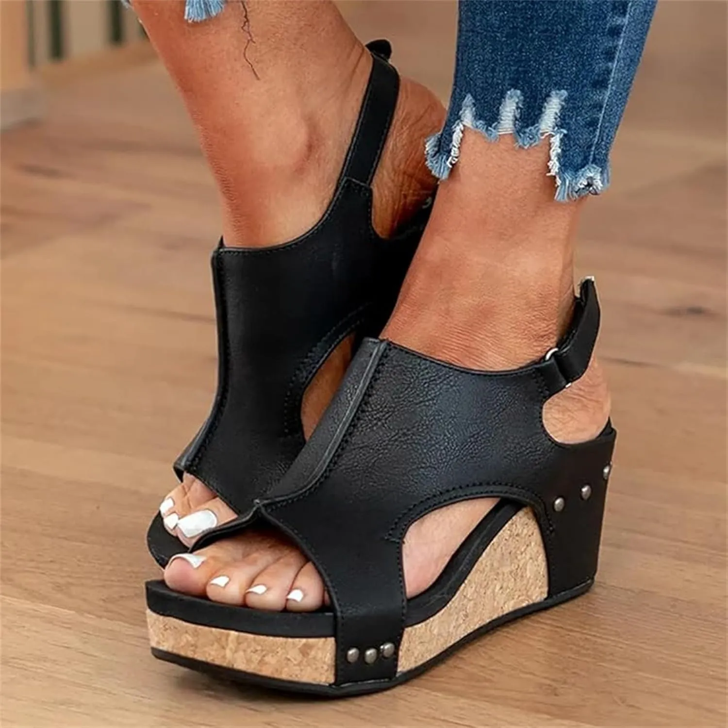Ladmiple Sandals For Women 2024 Comfortable Wedge Platform Sandals Ankle Strap Open Toe Slip on Casual Summer Dress Shoes