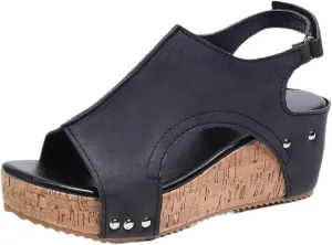 Ladmiple Sandals For Women 2024 Comfortable Wedge Platform Sandals Ankle Strap Open Toe Slip on Casual Summer Dress Shoes