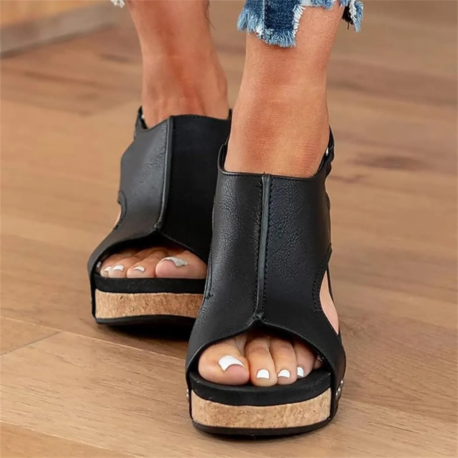 Ladmiple Sandals For Women 2024 Comfortable Wedge Platform Sandals Ankle Strap Open Toe Slip on Casual Summer Dress Shoes