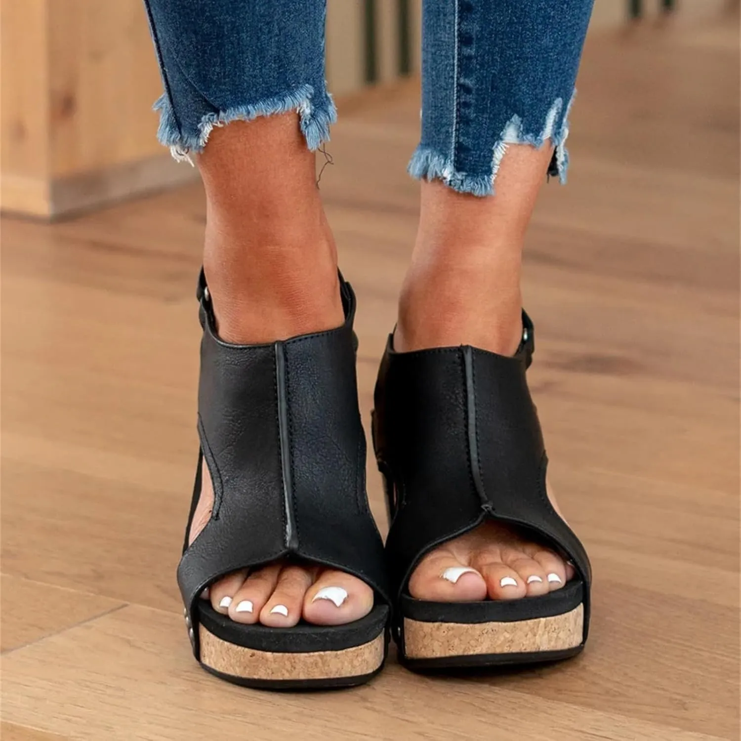 Ladmiple Sandals For Women 2024 Comfortable Wedge Platform Sandals Ankle Strap Open Toe Slip on Casual Summer Dress Shoes