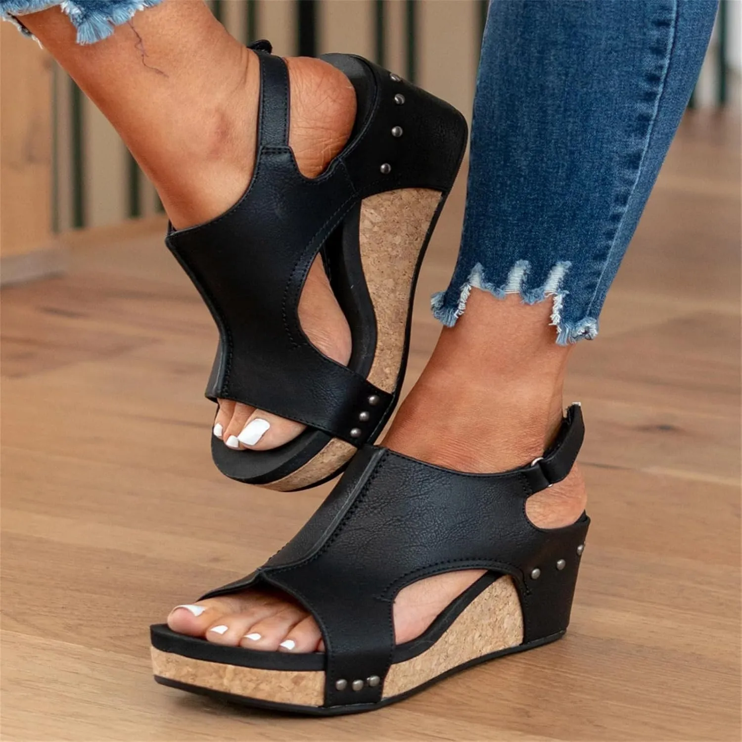 Ladmiple Sandals For Women 2024 Comfortable Wedge Platform Sandals Ankle Strap Open Toe Slip on Casual Summer Dress Shoes