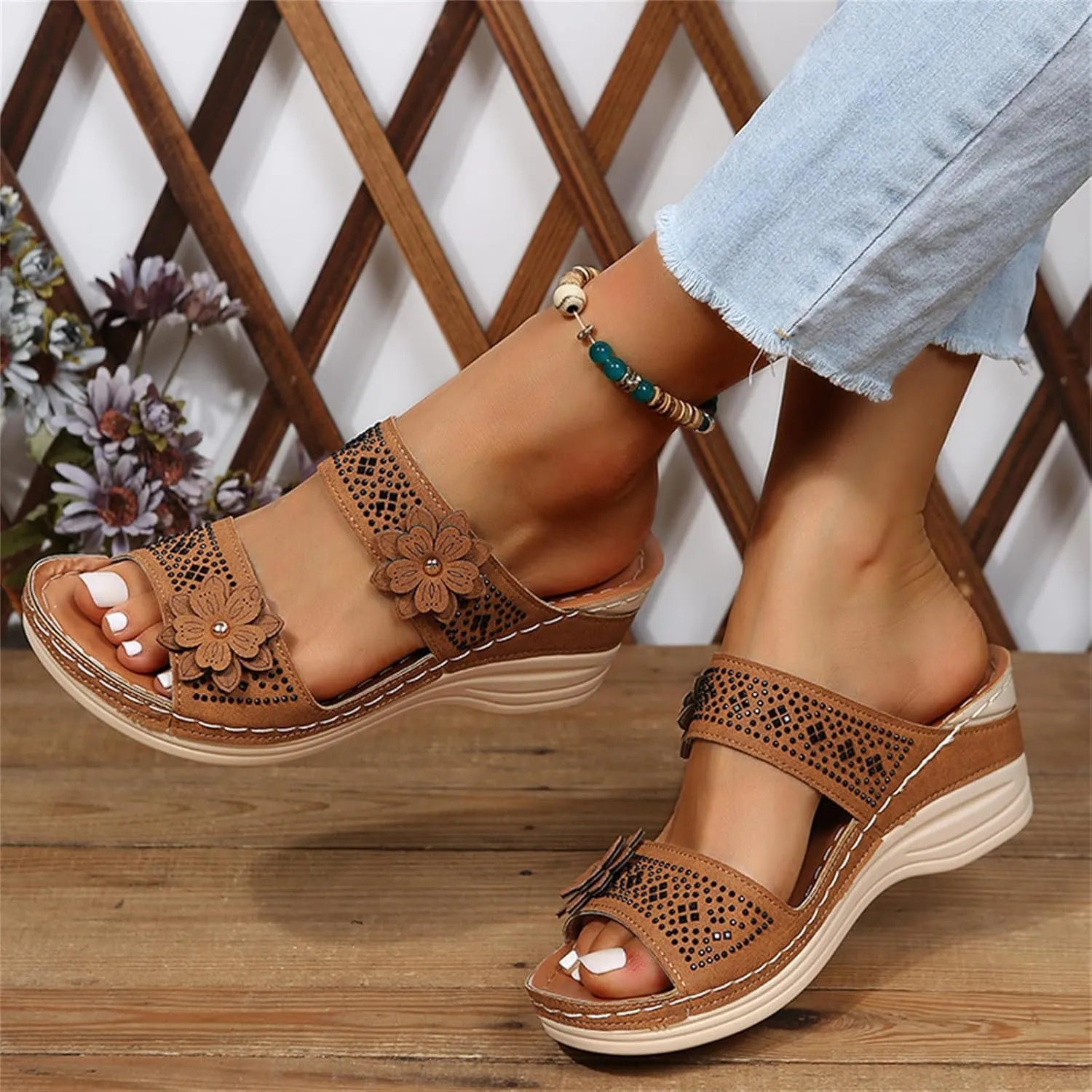 Lausiuoe Sandals Women Dressy Summer Flat Arch Support Fashion Orthotic Slides Comfy Slip On Orthopedic Slippers Flip Flops