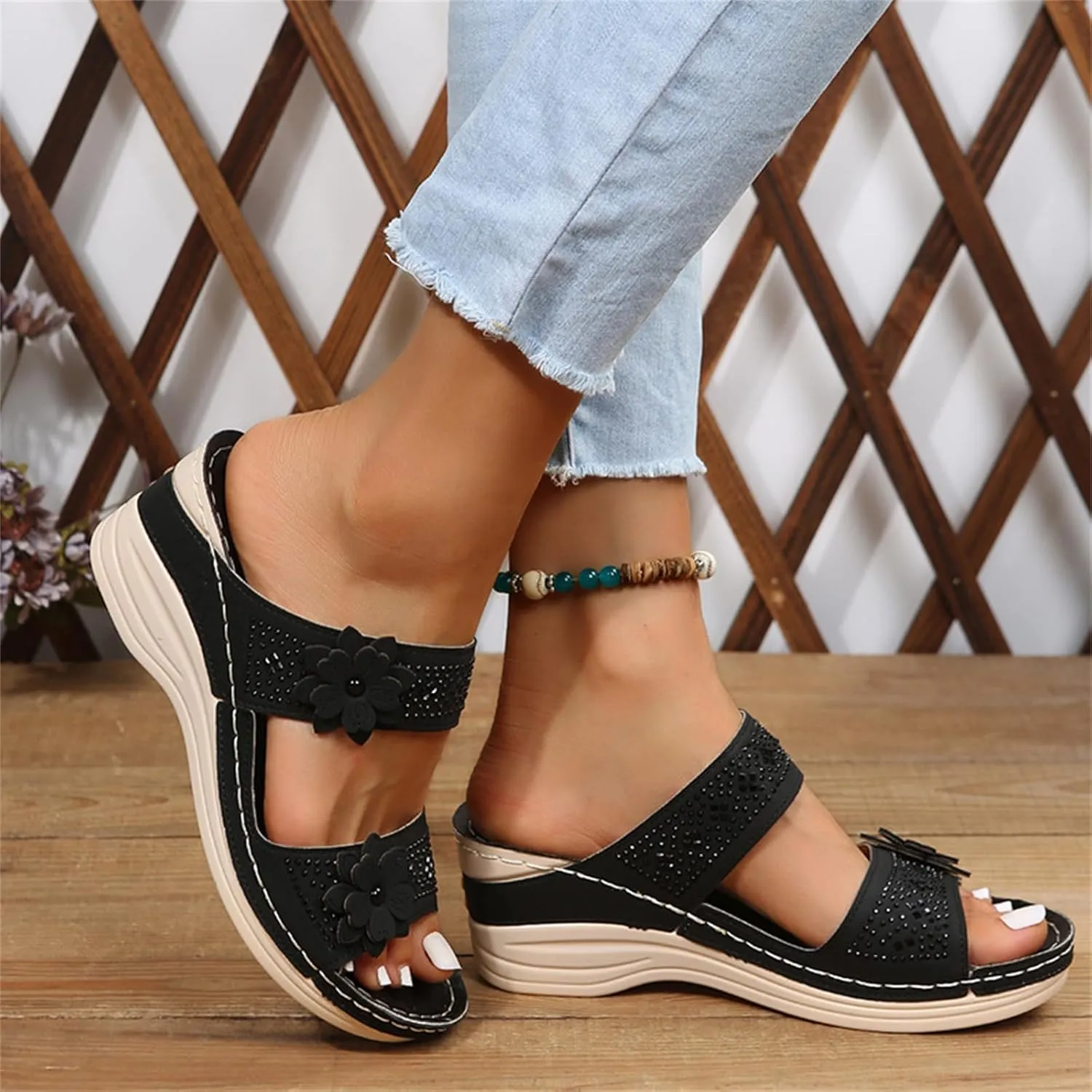 Lausiuoe Sandals Women Dressy Summer Flat Arch Support Fashion Orthotic Slides Comfy Slip On Orthopedic Slippers Flip Flops